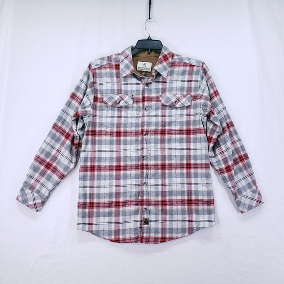 Legendary Whitetails Gray n Red Plaid Flannel Long Sleeve Collared Shirt Size MD - Picture 1 of 16